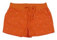 Tmavooranžové plátenné kraťasy s kotvami a srdiečkami a úpletovým pasom H&M