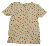 Smetanové žebrované crop tričko s květy PRIMARK