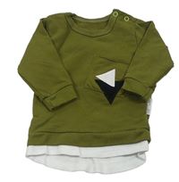 Khaki mikina s trojúhelníky a kapsou