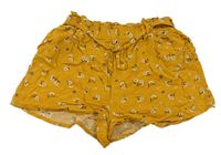 Okrové kvetované ľahké kraťasy s opaskom Primark