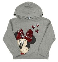 Šedá melírovaná mikina s Minnie s překlápěcími flitry a kapucí Disney