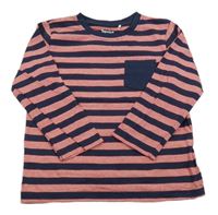 Tmavomodro-červeno-biele pruhované tričko s vreckom Topolino