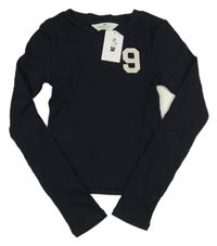 Nové - Tmavomodré rebrované crop tričko s číslom H&M