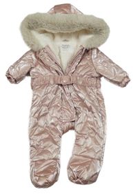 Ružová prešívaná metalická šušťáková zimná kombinéza s kapucňou F&F