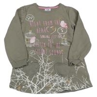 Hnedá tepláková tunika s vtáčky a nápisom Topolino