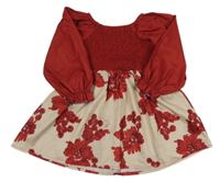 Červeno-béžové šaty s kvetinami