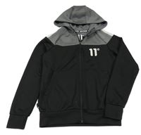 Čierno-sivá športová prepínaci mikina s číslom a kapucňou