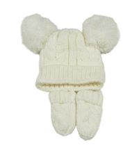 2set - Smetanová pletená čepice s bambulemi + rukavice