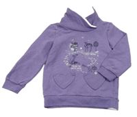 Fialová melírovaná mikina so zvířaty a komínovým golierom Topolino