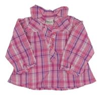 Ružovo-fialovo-biela kockovaná trblietavá polo blúzka