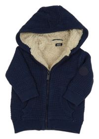 Tmavomodrý zateplený propínací svetr s kapucí Next