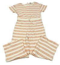 Smetanovo-tehlový pruhovaný rebrované pletený culottes overal Tu