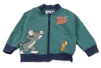 Tmavozelená prepínaci mikina s Tomem a Jerrym