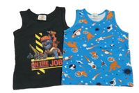 2x tílko - černé s Chargerem - Rubbleova parta + modré s raketami a dinosaurami