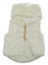 Smetanová kožešinová podšitá vesta s kapucí