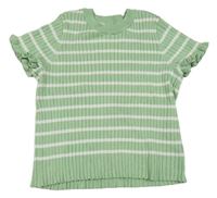 Světlezeleno-biele pruhované rebrované pletené tričko H&M