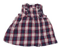 Tmavomodro-červeno-biele kockované šaty H&M
