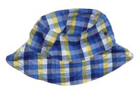 Modro-bielo-žltý kockovaný plátenný klobúk Tu