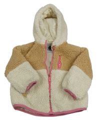 Bielo-béžová huňatá podšitá bunda s kapucňou TU