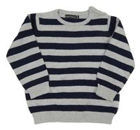 Šedo-tmavomodrý pruhovaný lehký svetr 