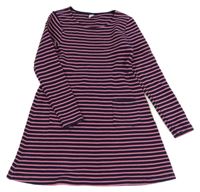 Ružovo-tmavomodré pruhované úpletové šaty Yigga