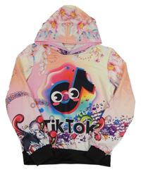 Růžovo-barevná lehká mikina s květinami a kapucí - TikTok