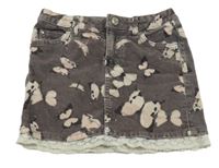 Tmavošedo-ružová menšestrová sukňa s motýlikmi a čipkou H&M