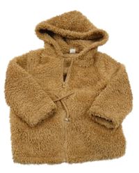 Hnedá chlpatá prepínaci mikina s kapucňou Shein