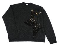 Černý třpytivý svetr s hvězdou z flitrů Next