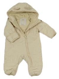 Smetanová šusťáková prošívaná zateplená kombinéza s kapucí Topomini