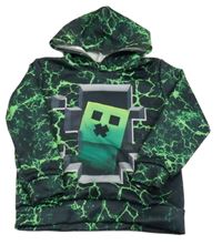 Čierno-zelená vzorovaná mikina s Minecraft a kapcucí