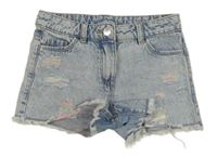 Světlemodré melírované riflové kraťasy s dírami Next