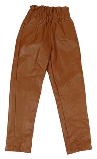 Hnědé koženkové paper bag kalhoty 