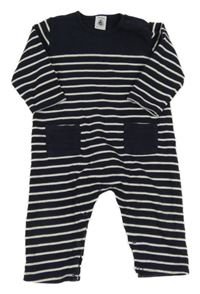 Tmavomodro-bílý pruhovaný teplákový overal 