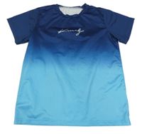 Modro-tmavomodré športové tričko s nápisom