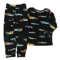 Černé sametové pyžamo s barevnými auty Tu