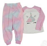 Bílo-růžové fleecové pyžamo s jednorožcem Primark