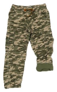 Khaki-béžové army plátěné podšité cuff kalhoty Kiki&Koko