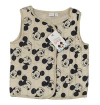 Béžová šušťáková prešívaná vesta s Mickeym a kapucňou zn. Disney