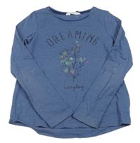 Modré tričko s květem a flitrami H&M