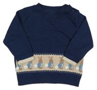Tmavomodro-béžový sveter s králíčky M&S