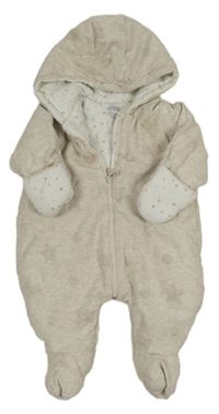Béžová zateplená kombinéza s hvězdami a kapucí Mamas&Papas