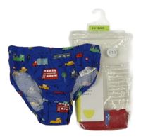 Nové - 2set - 2x slipy - tmavomodré s auty + vínové