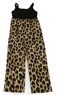 Čierno-béžový nohavicový overal s leopardím vzorom Shein