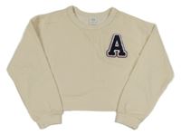 Smotanová rebrovaná crop mikina s písmenem Zara