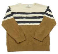 Smetanovo-tmavomodro-hnedý sveter s pruhmi H&M