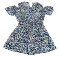 Tmavomodro-barevný květovaný kraťasový overal M&Co.