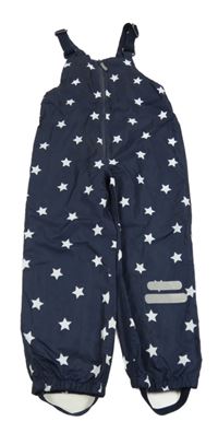 Tmavomodré šusťákové laclové podšité kalhoty s hvězdami Topolino