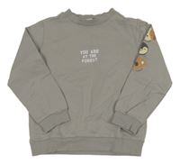 Sivá mikina s nápisom a zvieratkami