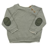 Kaki-smotanový pruhovaný sveter Tu